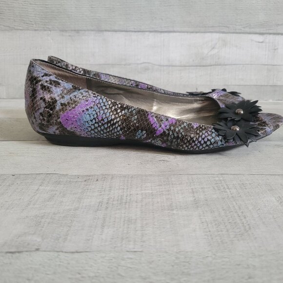 Bandolino Womens 9M Floral Embellished Snakeskin Print Ballet Flats - Picture 4 of 6